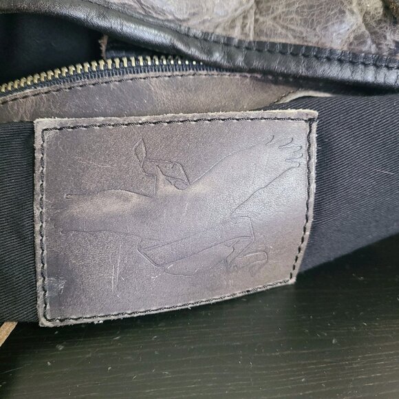 FreeBird Mara Distressed Gray Leather Marbled Large Travel Tote Shoulder Bag - Picture 7 of 8